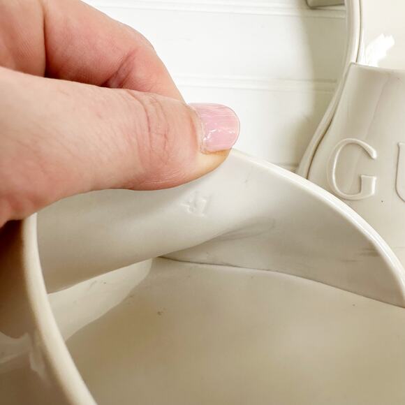 Gucci Rubber Logo Sandals Plastique White PVC Glossy Mule Platform Slide 41 - Picture 9 of 13